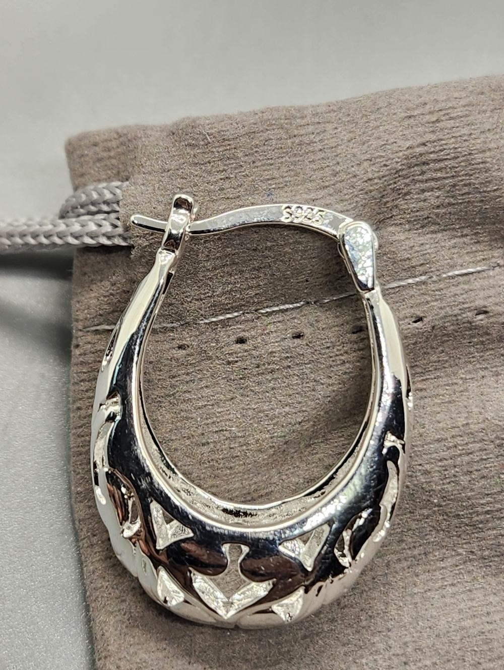Sterling Silver Carved Hoop Earrings - Picture 11 of 12